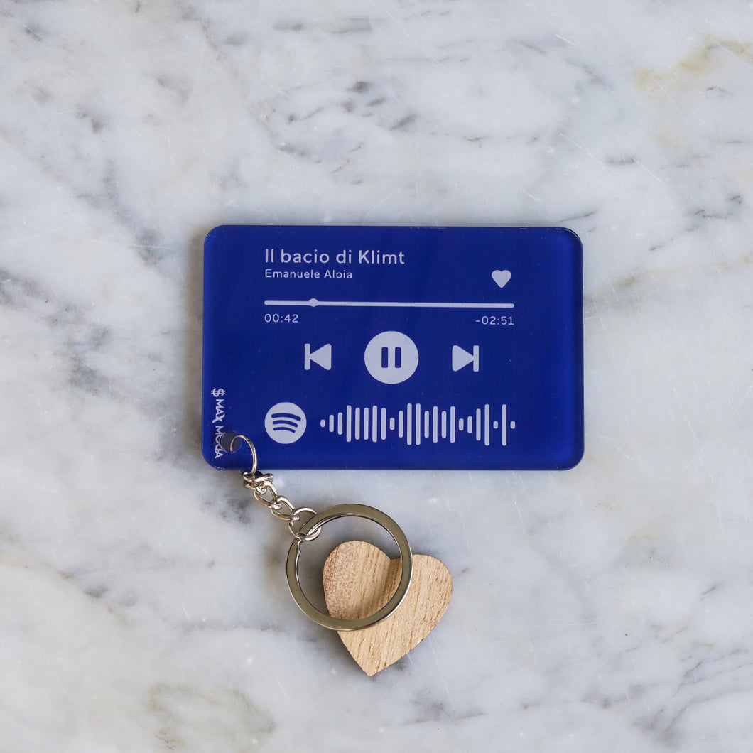 Portachiavi blu con codice Spotify personalizzabile 8,5cm x 5,5cm