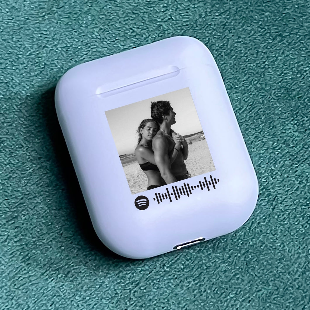 Cuffie Bluetooth glicine pastello con codice spotify e foto personalizzabile