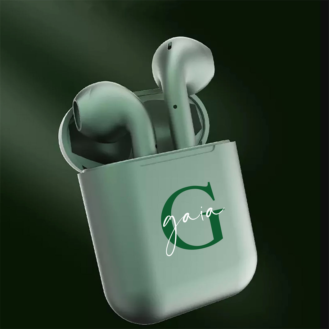 Cuffie Bluetooth Verde perlato con lettera e nome personalizzabile