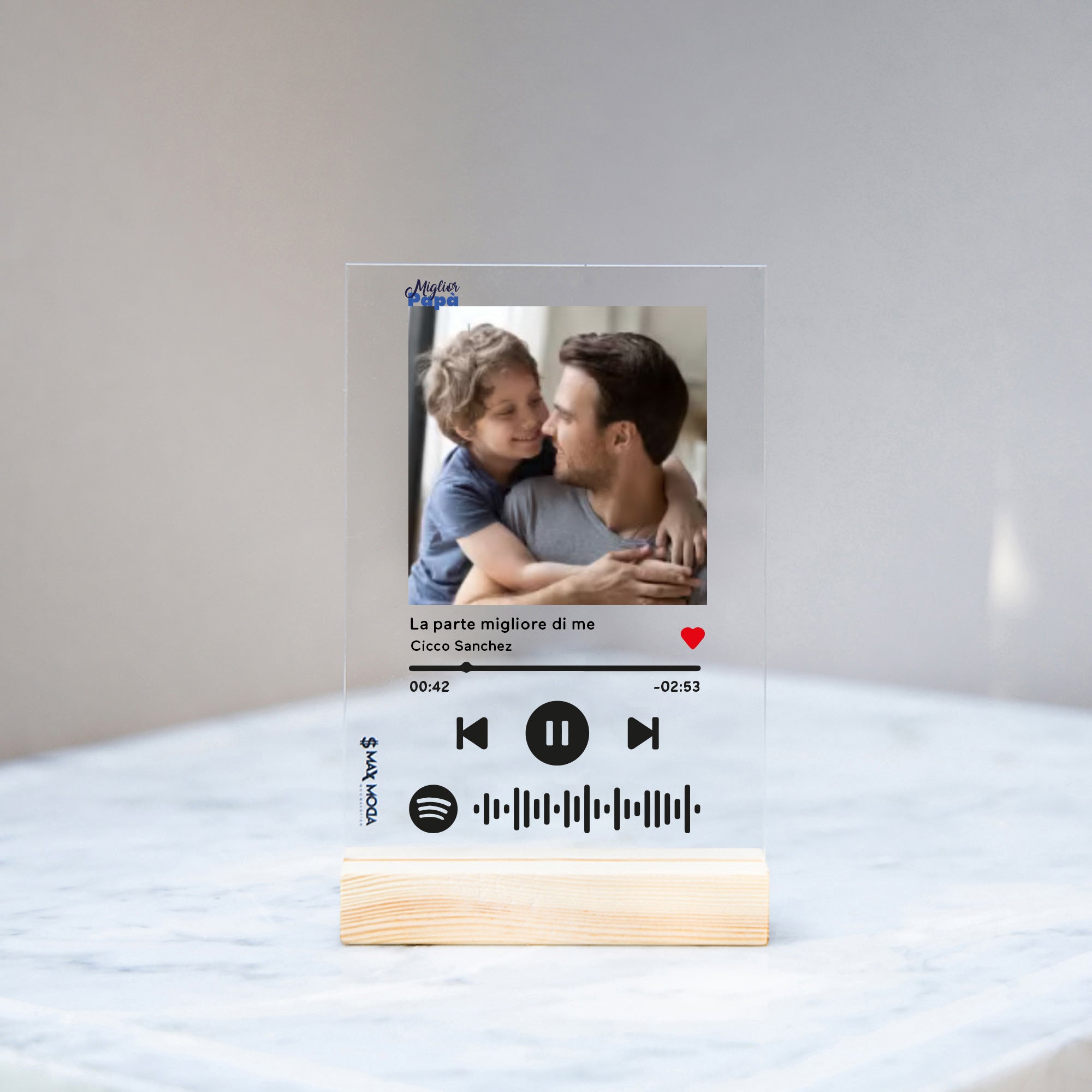 Targa Plexiglass Codice Spotify + Foto - Base Legno - Factory Print Targa Plexiglass Codice Spotify + Foto - Base Legno - Factory Print