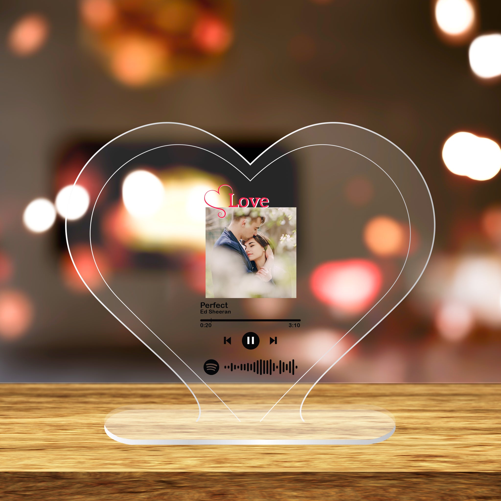 Targa a forma di cuore Love con base e codice spotify con foto perso –