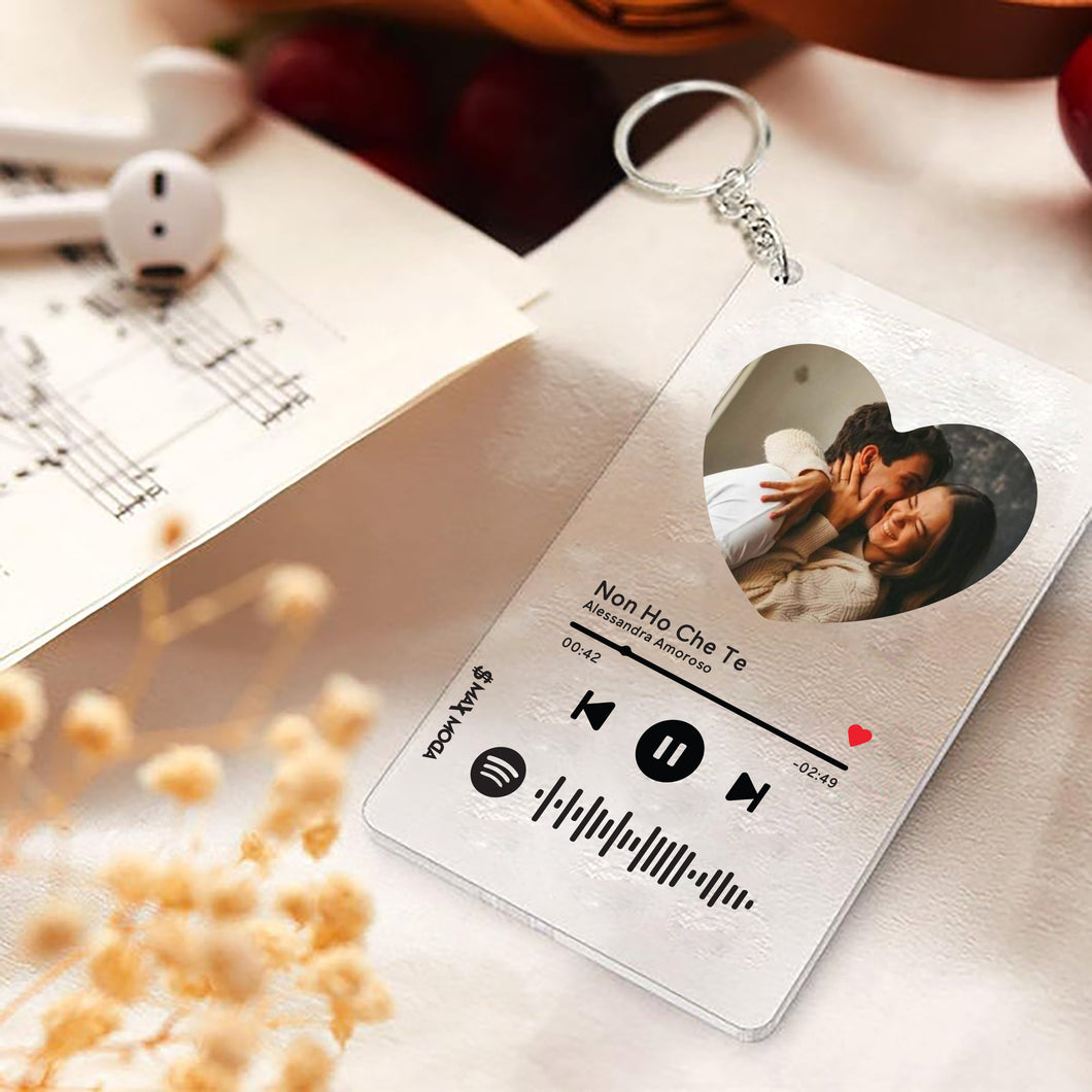 Portachiavi con codice Spotify e foto a cuore personalizzabile 8,5 x 5,5 cm