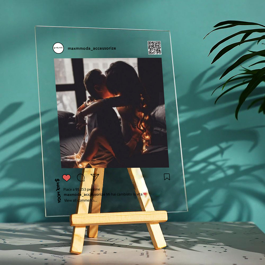 Targa Instagram personalizzabile con stand in legno 15cm x 20cm