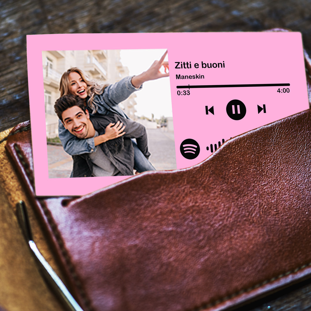 Card rosa da portafogli con codice spotify e foto personalizzabile 8,5x5,5