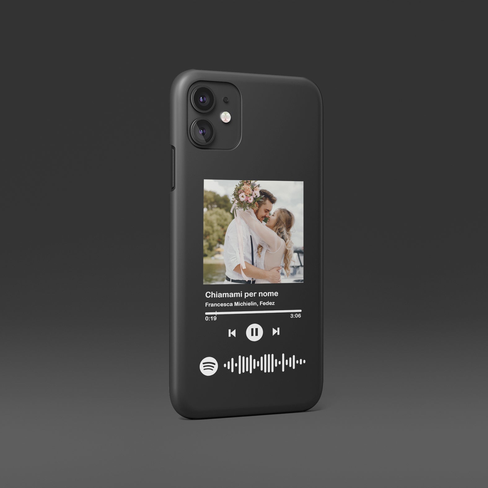 NC - Custodia morbida personalizzata per iPhone 11 Pro Max con codice Spotify, cover per telefono musicale personalizzata con foto e testi, custodia protettiva in TPU trasparente