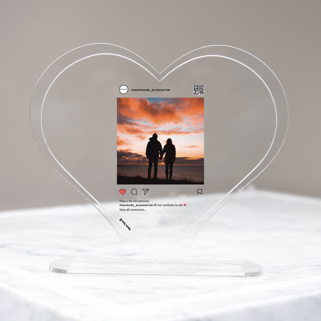 Targa Instagram personalizzabile a forma di cuore con base 13x18