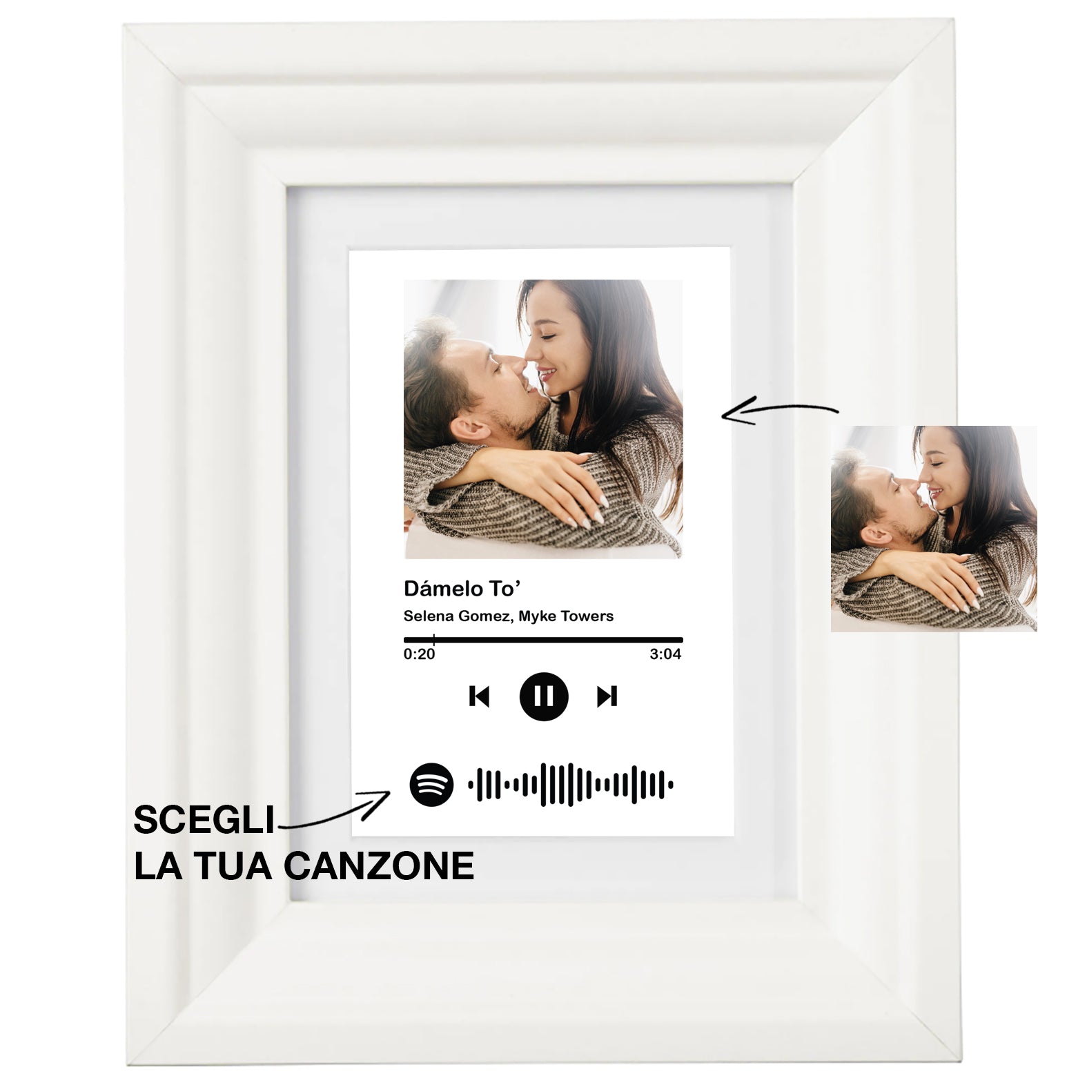 Quadro bianco con codice spotify e foto personalizzabile 13x18cm